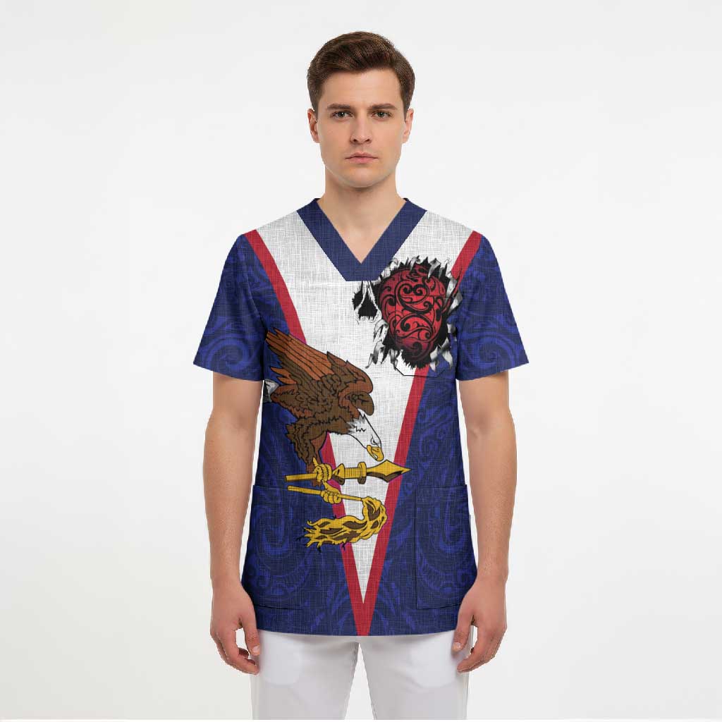 American Samoa Heart Tribal Personalized Scrub Top Polynesian Patterns