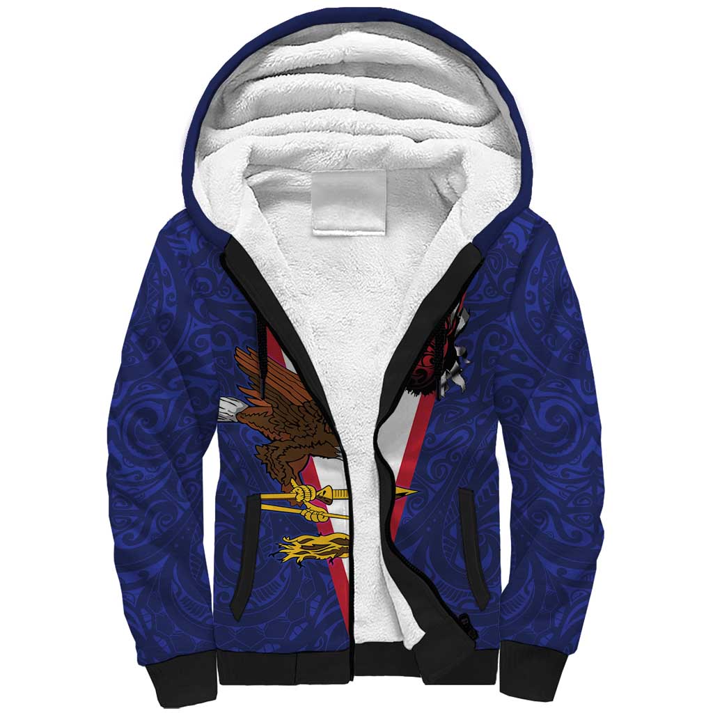 American Samoa Heart Tribal Personalized Sherpa Hoodie Polynesian Patterns LT9 Unisex Blue - Polynesian Pride