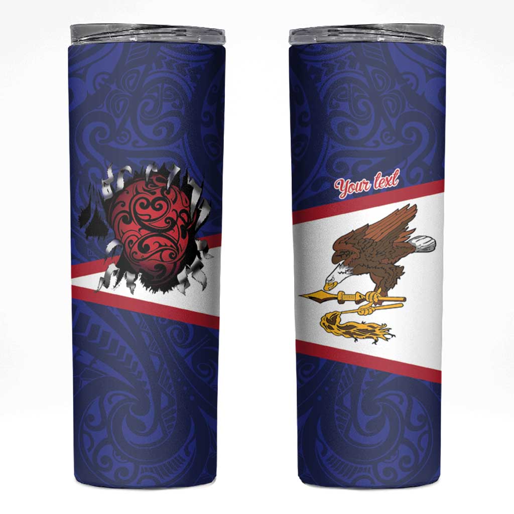 American Samoa Heart Tribal Personalized Skinny Tumbler Polynesian Patterns LT9 Blue - Polynesian Pride