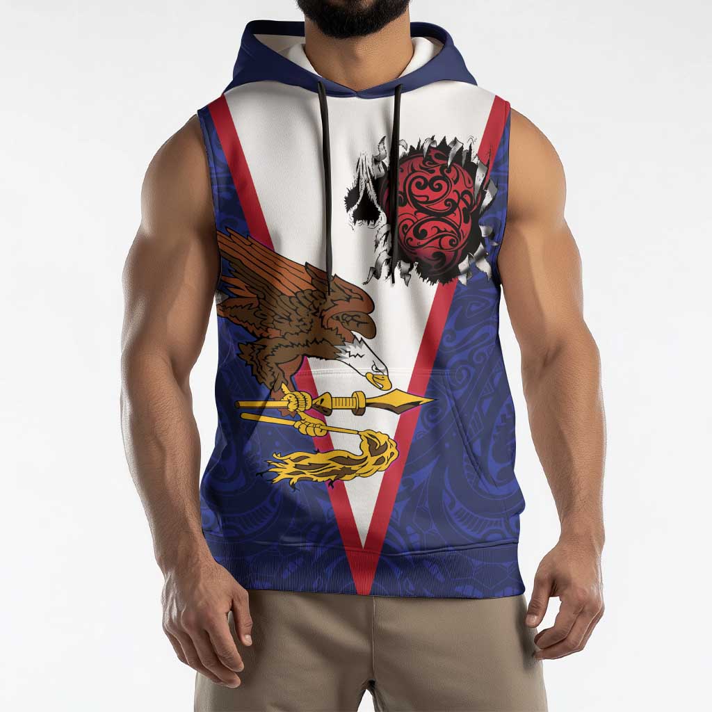American Samoa Heart Tribal Personalized Sleeveless Hoodie Polynesian Patterns LT9 - Polynesian Pride