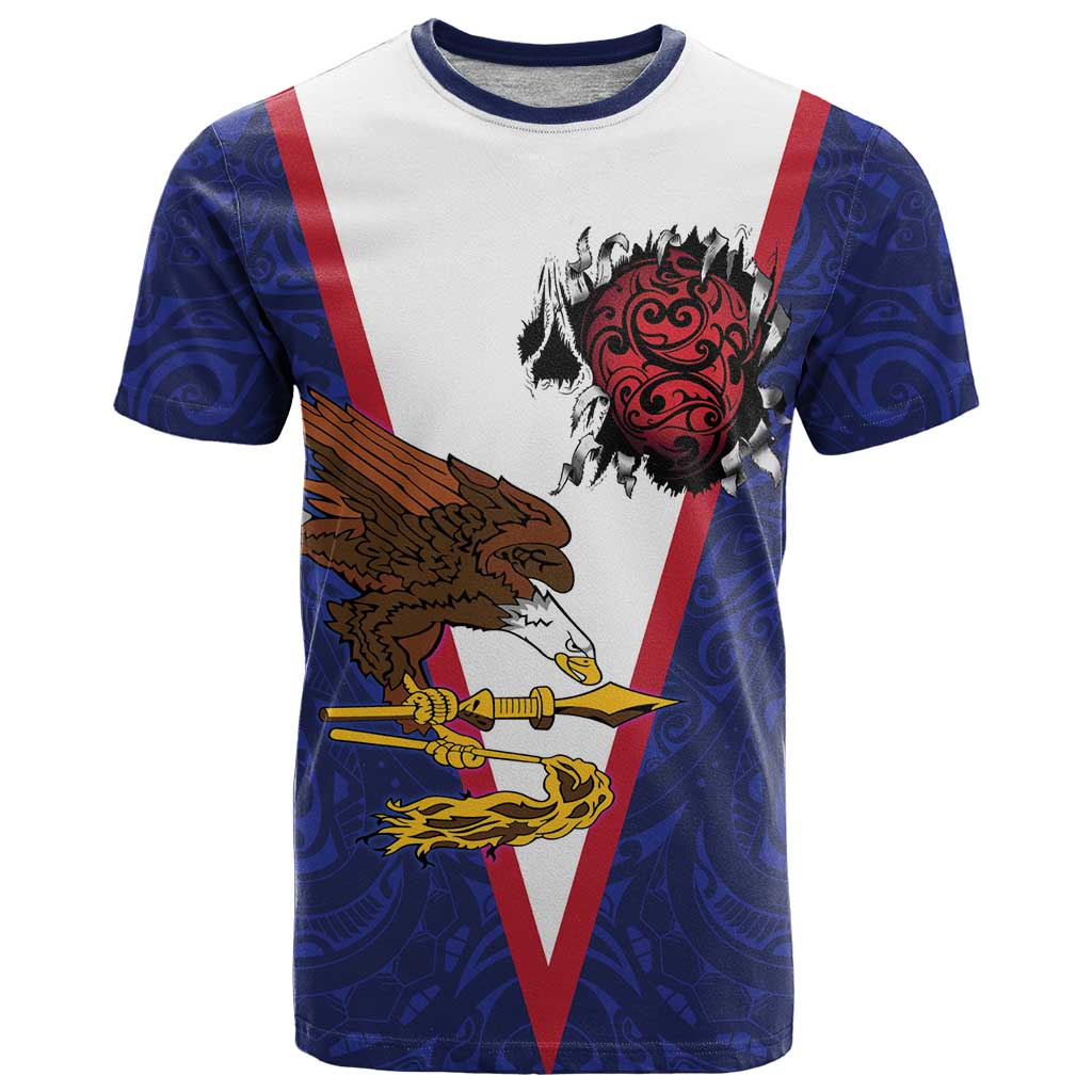 American Samoa Heart Tribal Personalized T Shirt Polynesian Patterns LT9 Blue - Polynesian Pride
