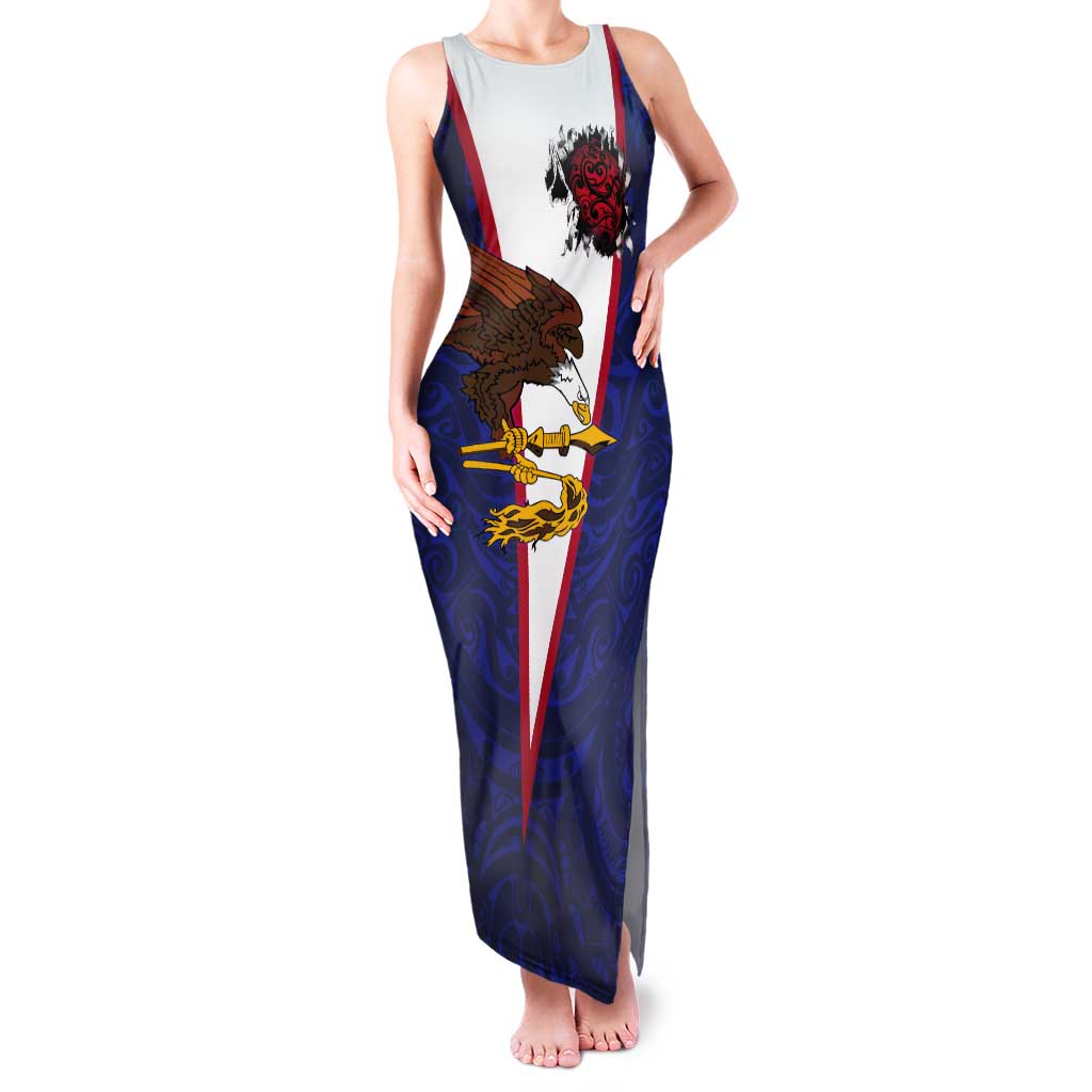 American Samoa Heart Tribal Personalized Tank Maxi Dress Polynesian Patterns LT9 Women Blue - Polynesian Pride