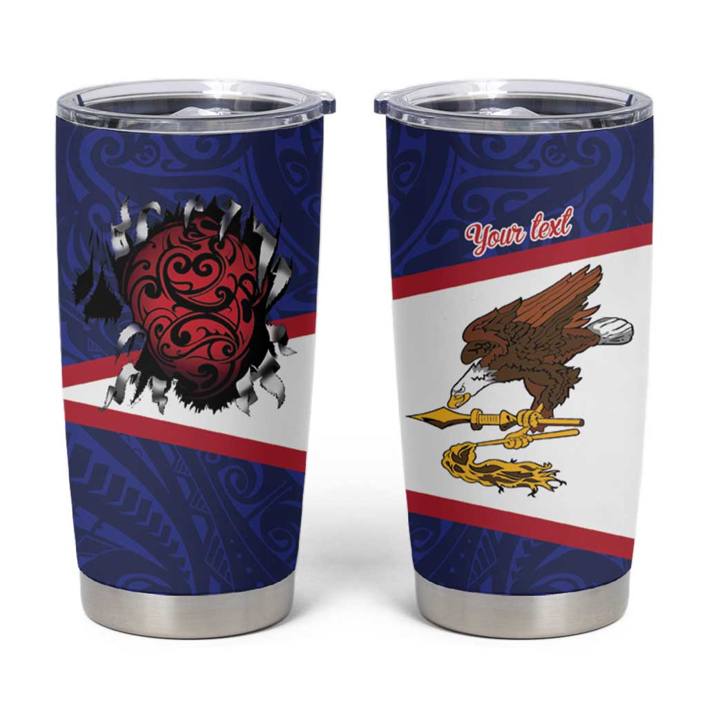 American Samoa Heart Tribal Personalized Tumbler Cup Polynesian Patterns LT9 Blue - Polynesian Pride
