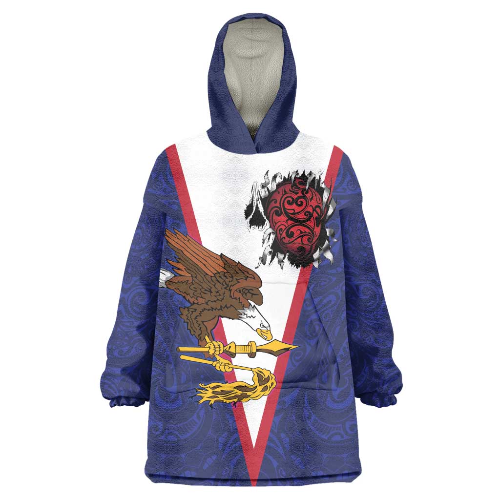 American Samoa Heart Tribal Personalized Wearable Blanket Hoodie Polynesian Patterns LT9 One Size Blue - Polynesian Pride