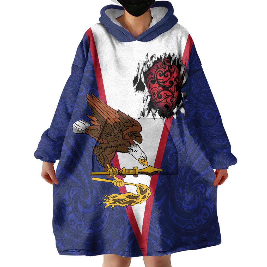 American Samoa Heart Tribal Personalized Wearable Blanket Hoodie Polynesian Patterns LT9 - Polynesian Pride