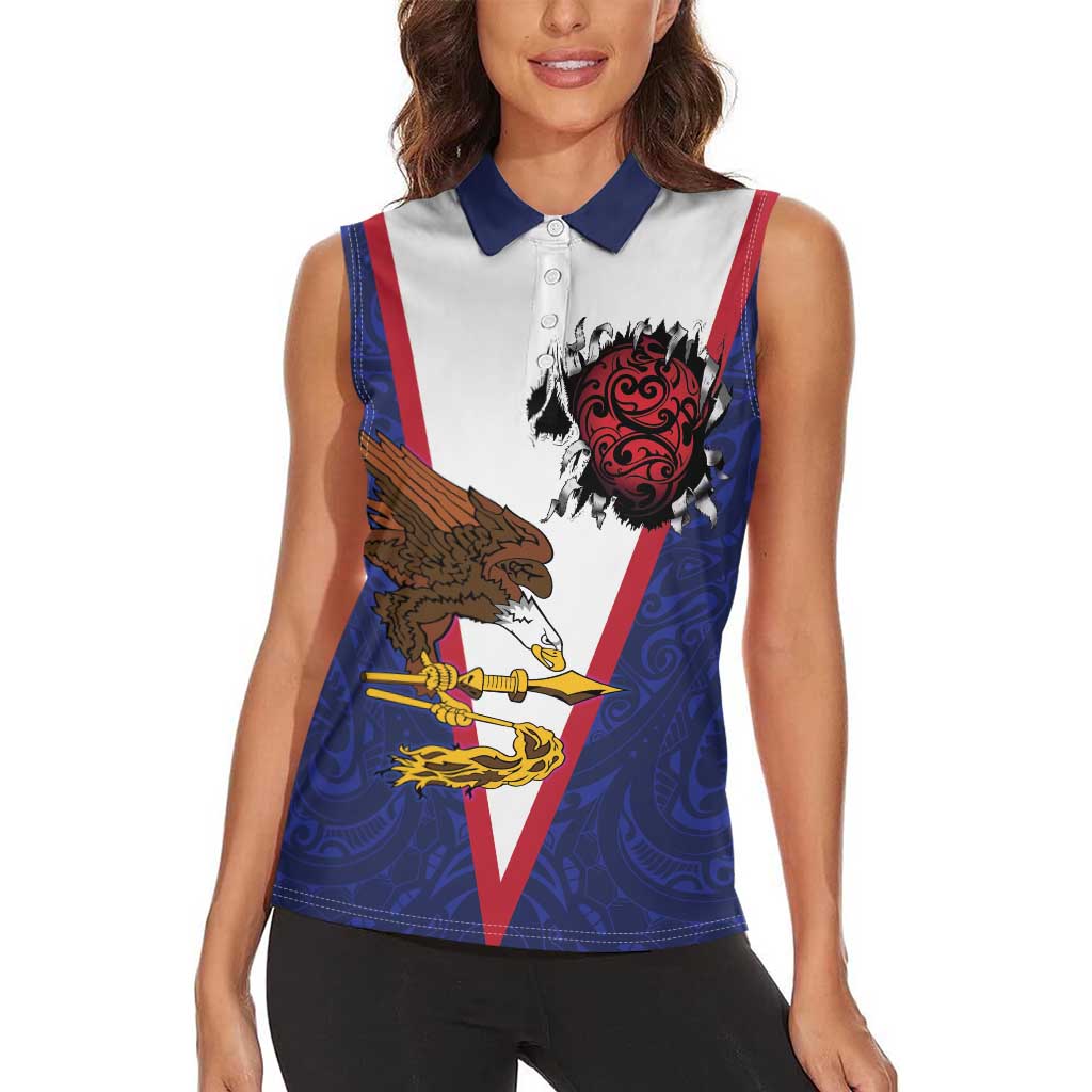American Samoa Heart Tribal Personalized Women Sleeveless Polo Shirt Polynesian Patterns LT9 - Polynesian Pride
