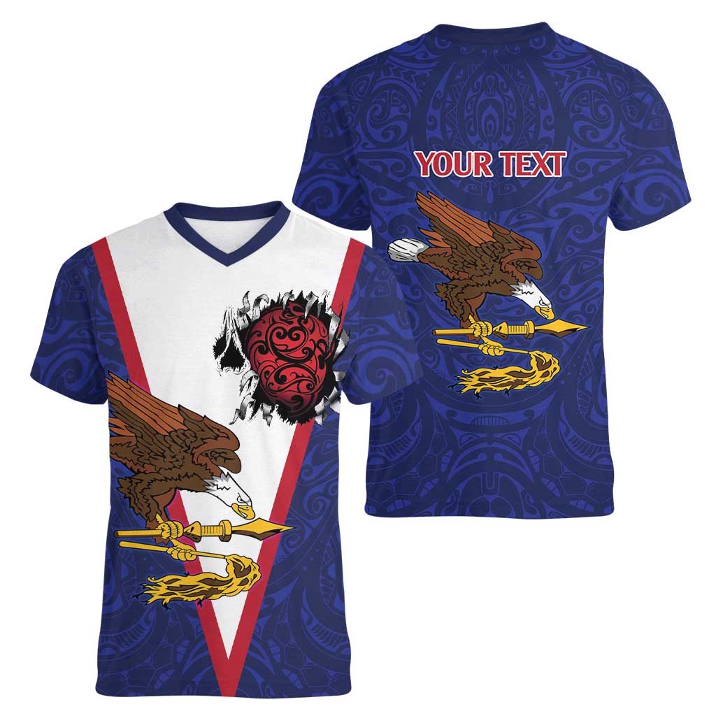 American Samoa Heart Tribal Personalized Women V-Neck T-Shirt Polynesian Patterns LT9 - Polynesian Pride