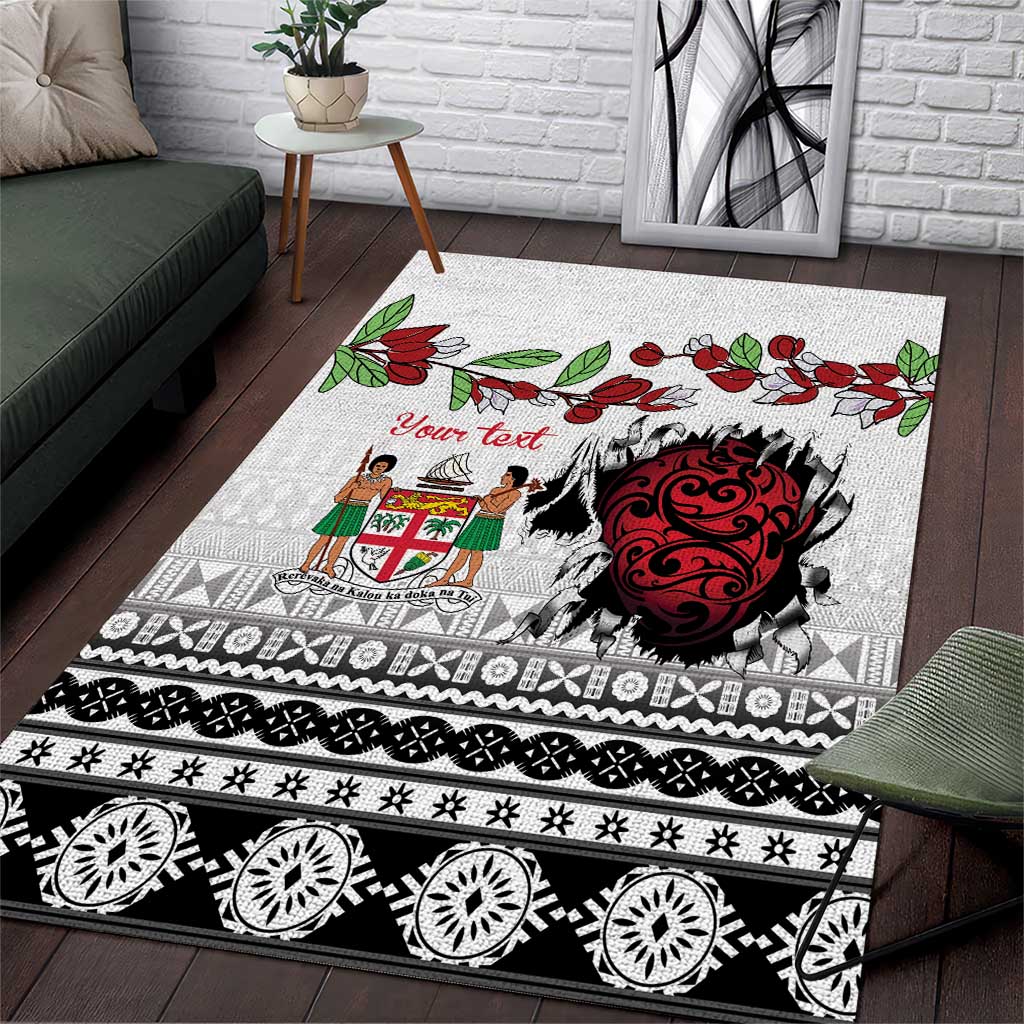 Fiji Heart Tribal Personalised Area Rug Polynesian Patterns LT9 White - Polynesian Pride