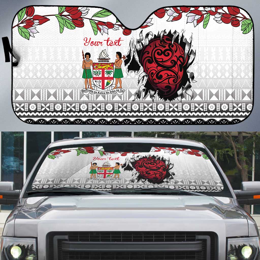 Fiji Heart Tribal Personalised Auto Sun Shade Polynesian Patterns LT9 White - Polynesian Pride