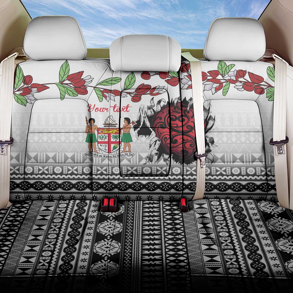 Fiji Heart Tribal Personalised Back Car Seat Cover Polynesian Patterns LT9 One Size White - Polynesian Pride