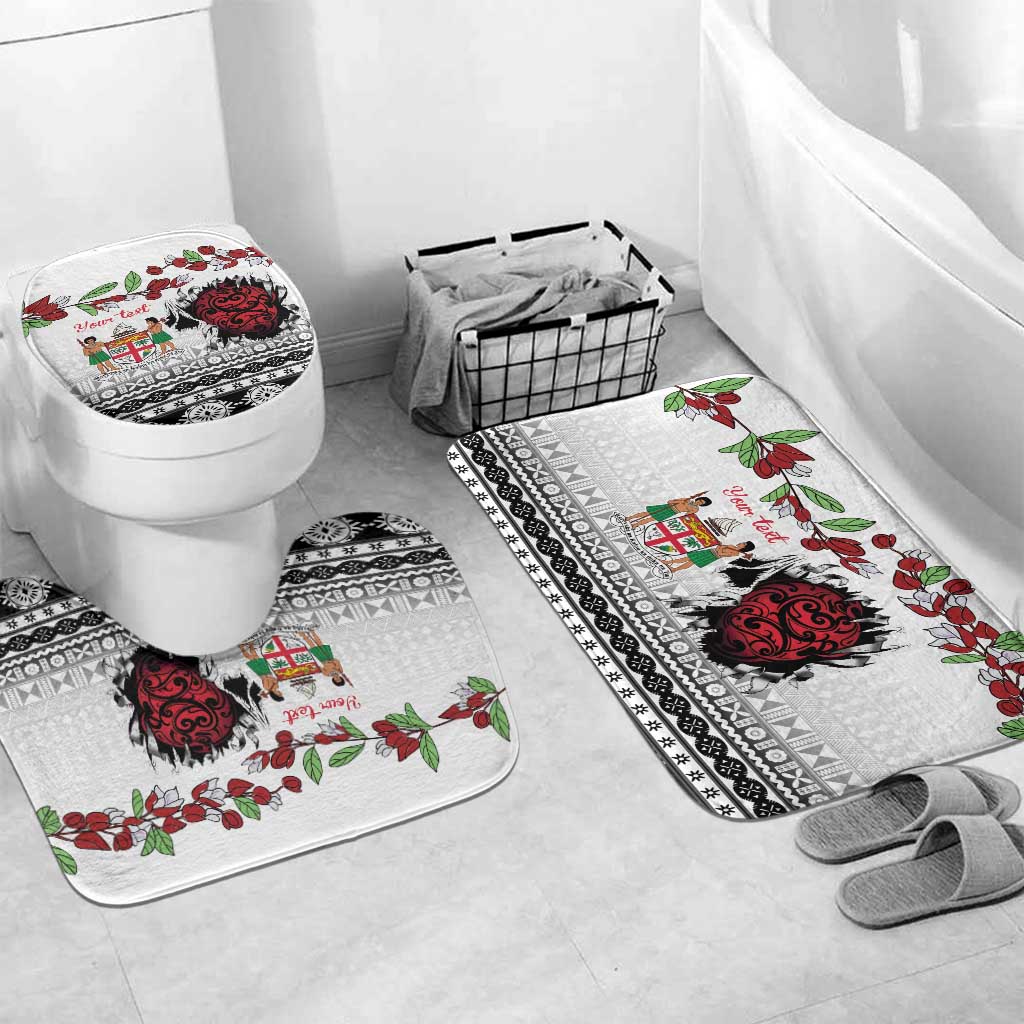 Fiji Heart Tribal Personalised Bathroom Set Polynesian Patterns LT9 Mat Set Only (3 pcs) One Size White - Polynesian Pride
