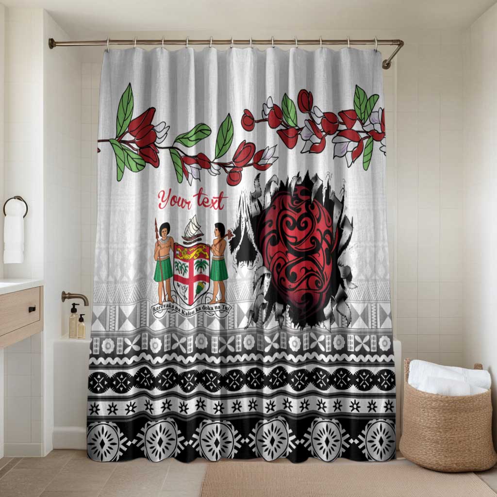 Fiji Heart Tribal Personalised Bathroom Set Polynesian Patterns LT9 Shower Curtain Only White - Polynesian Pride