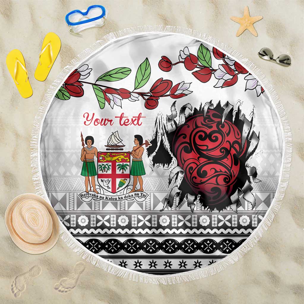 Fiji Heart Tribal Personalised Beach Blanket Polynesian Patterns LT9 One Size 150cm White - Polynesian Pride