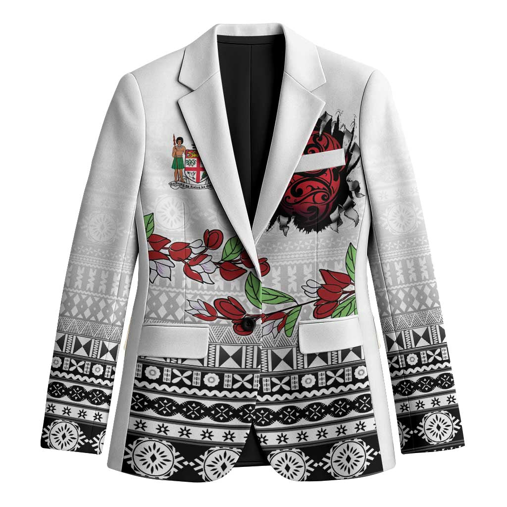 Fiji Heart Tribal Personalised Blazer Polynesian Patterns LT9 Unisex White - Polynesian Pride