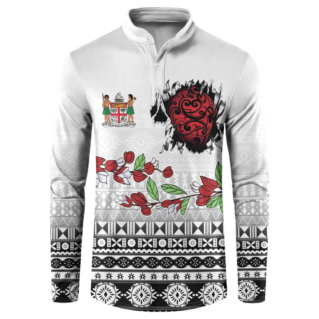 Fiji Heart Tribal Personalised Button Sweatshirt Polynesian Patterns LT9 White - Polynesian Pride