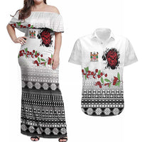 Fiji Heart Tribal Personalised Couples Matching Off Shoulder Maxi Dress and Hawaiian Shirt Polynesian Patterns LT9 White - Polynesian Pride