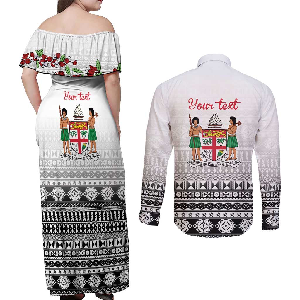 Fiji Heart Tribal Personalised Couples Matching Off Shoulder Maxi Dress and Long Sleeve Button Shirt Polynesian Patterns LT9 - Polynesian Pride