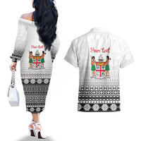Fiji Heart Tribal Personalised Couples Matching Off The Shoulder Long Sleeve Dress and Hawaiian Shirt Polynesian Patterns LT9 - Polynesian Pride
