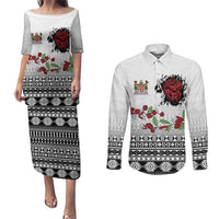 Fiji Heart Tribal Personalised Couples Matching Puletasi and Long Sleeve Button Shirt Polynesian Patterns LT9 White - Polynesian Pride