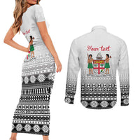 Fiji Heart Tribal Personalised Couples Matching Short Sleeve Bodycon Dress and Long Sleeve Button Shirt Polynesian Patterns LT9 - Polynesian Pride