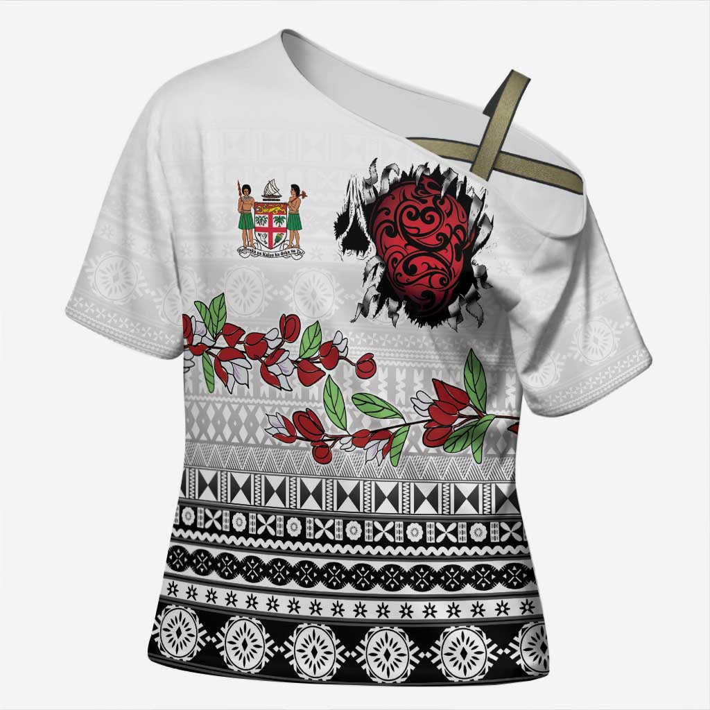 Fiji Heart Tribal Personalised Cross Shoulder Shirt Polynesian Patterns LT9 Female White - Polynesian Pride