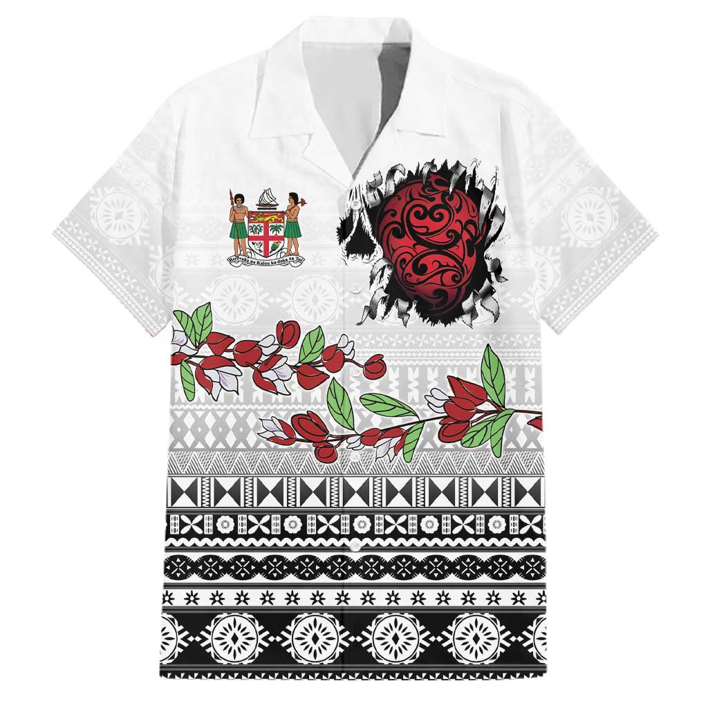 Fiji Heart Tribal Personalised Family Matching Off The Shoulder Long Sleeve Dress and Hawaiian Shirt Polynesian Patterns