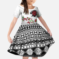 Fiji Heart Tribal Personalised Family Matching Puletasi and Hawaiian Shirt Polynesian Patterns LT9 Daughter's Dress White - Polynesian Pride