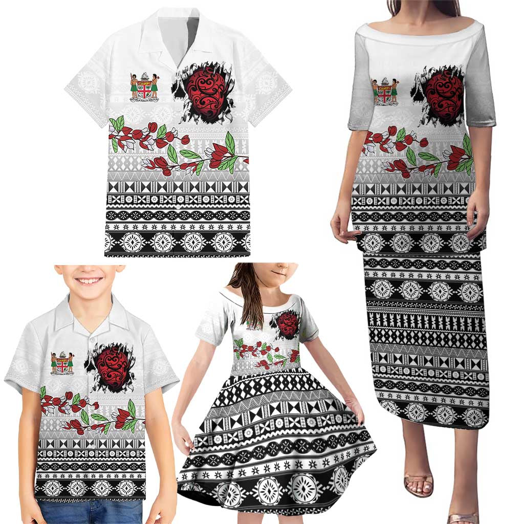 Fiji Heart Tribal Personalised Family Matching Puletasi and Hawaiian Shirt Polynesian Patterns LT9 - Polynesian Pride