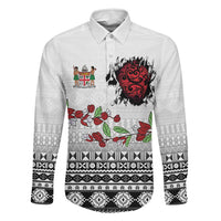 Fiji Heart Tribal Personalised Family Matching Puletasi and Hawaiian Shirt Polynesian Patterns LT9 Dad's Shirt - Long Sleeve White - Polynesian Pride