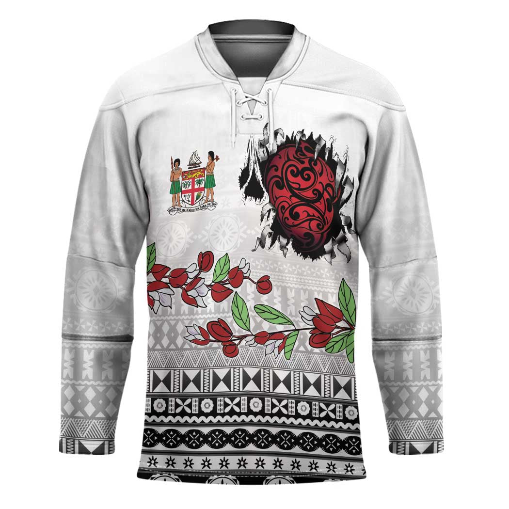 Fiji Heart Tribal Personalised Hockey Jersey Polynesian Patterns LT9 Unisex White - Polynesian Pride