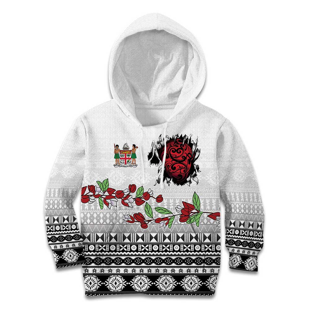 Fiji Heart Tribal Personalised Kid Hoodie Polynesian Patterns LT9 Hoodie White - Polynesian Pride