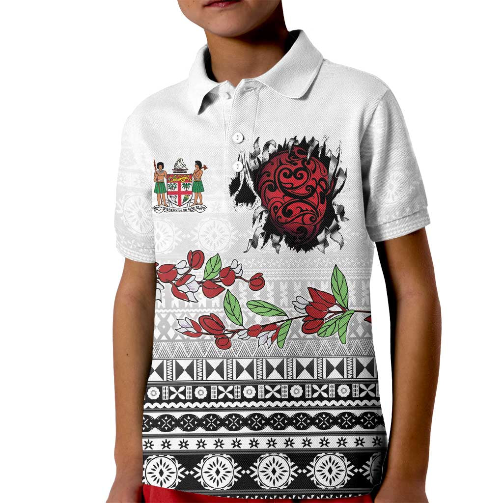 Fiji Heart Tribal Personalised Kid Polo Shirt Polynesian Patterns LT9 Kid White - Polynesian Pride