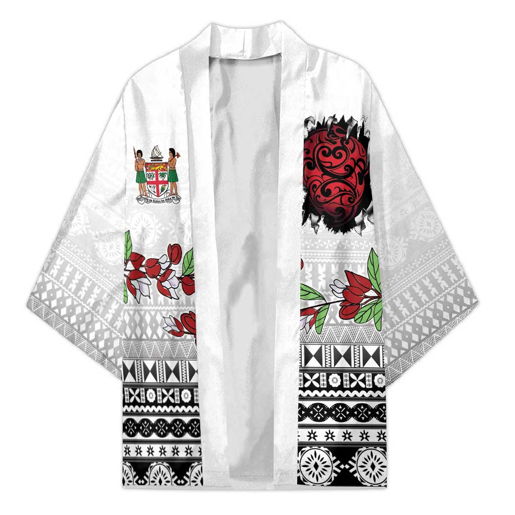 Fiji Heart Tribal Personalised Kimono Polynesian Patterns LT9 Unisex White - Polynesian Pride