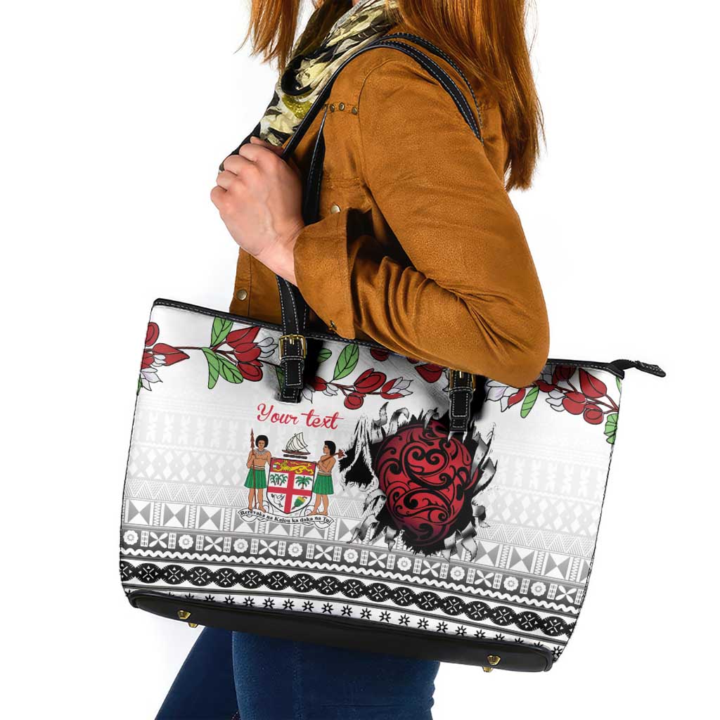 Fiji Heart Tribal Personalised Leather Tote Bag Polynesian Patterns LT9 White - Polynesian Pride