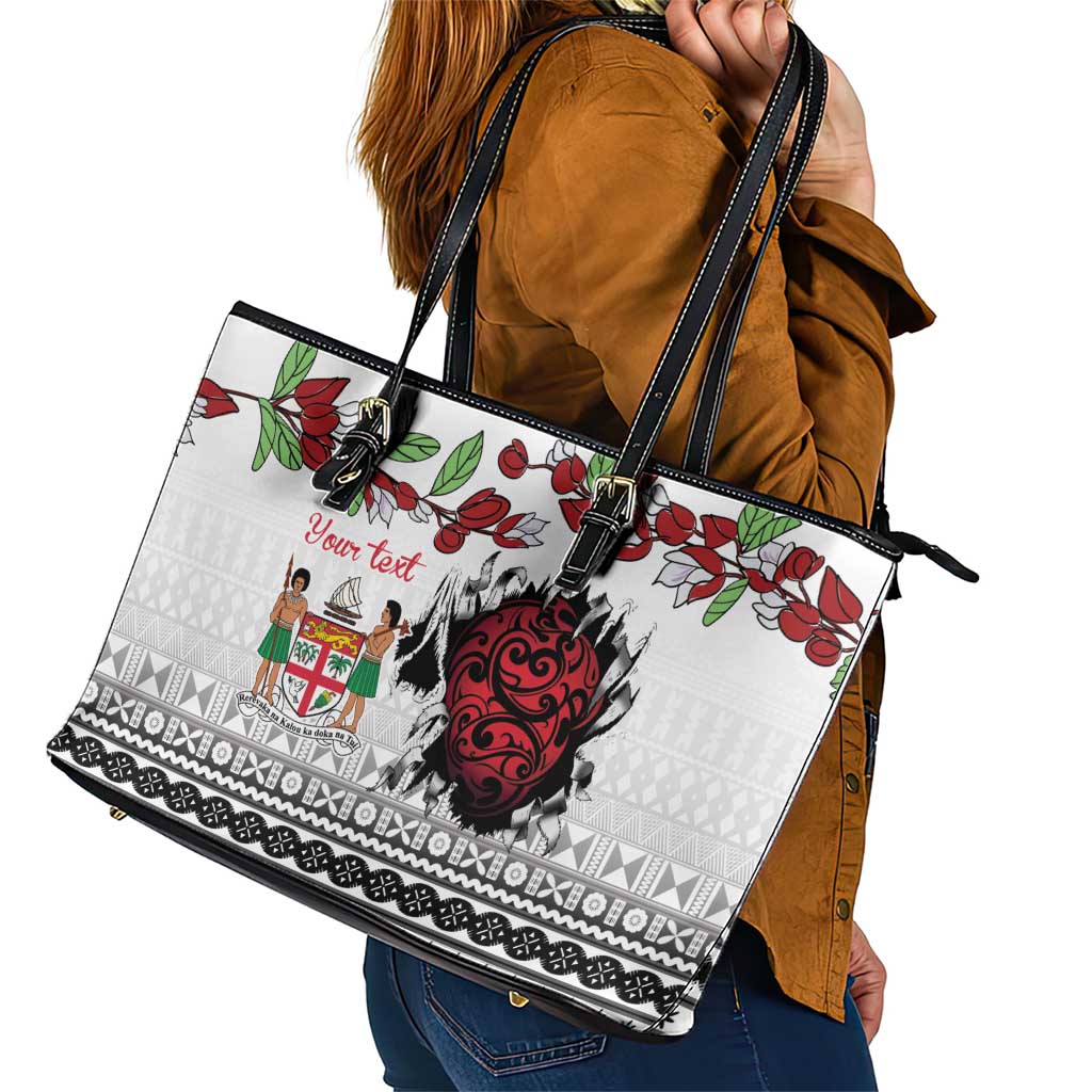 Fiji Heart Tribal Personalised Leather Tote Bag Polynesian Patterns LT9 - Polynesian Pride