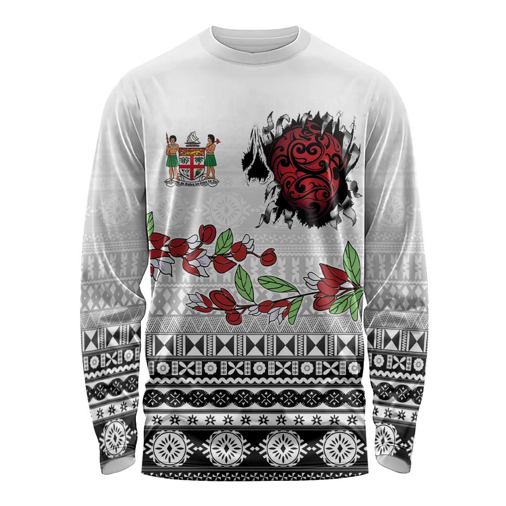 Fiji Heart Tribal Personalised Long Sleeve Shirt Polynesian Patterns LT9 Unisex White - Polynesian Pride