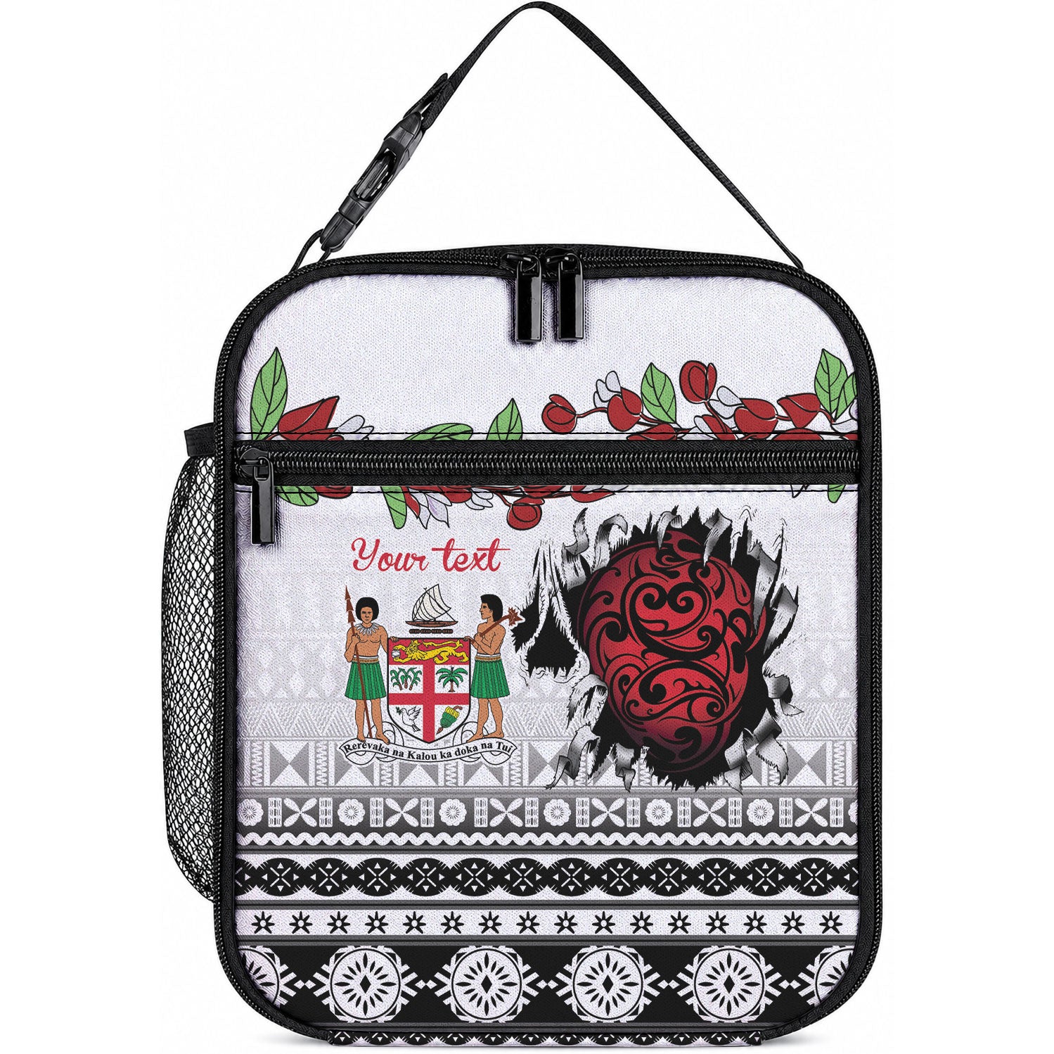 Fiji Heart Tribal Personalised Lunch Bag Polynesian Patterns LT9 10.2 × 8.3 × 4.3 inch White - Polynesian Pride
