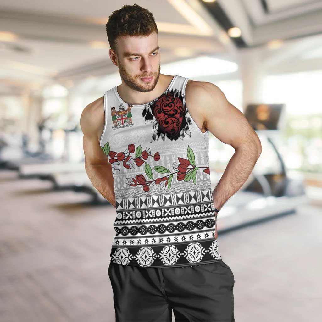 Fiji Heart Tribal Personalised Men Tank Top Polynesian Patterns LT9 White - Polynesian Pride