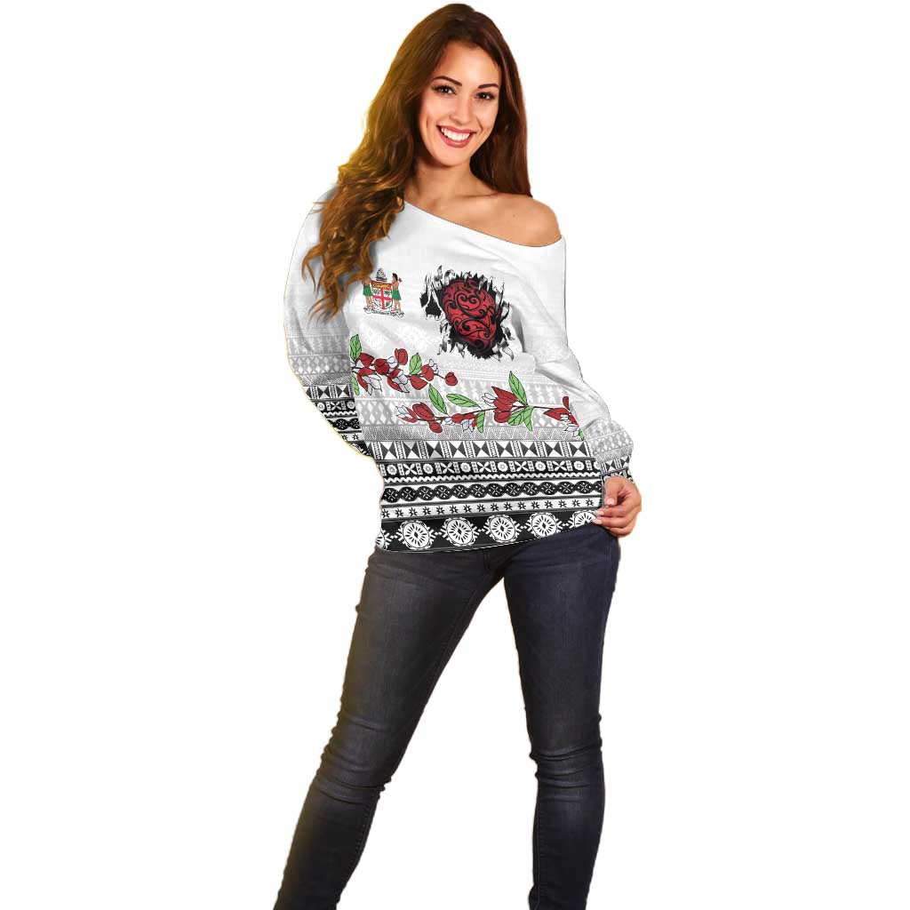 Fiji Heart Tribal Personalised Off Shoulder Sweater Polynesian Patterns LT9 - Polynesian Pride