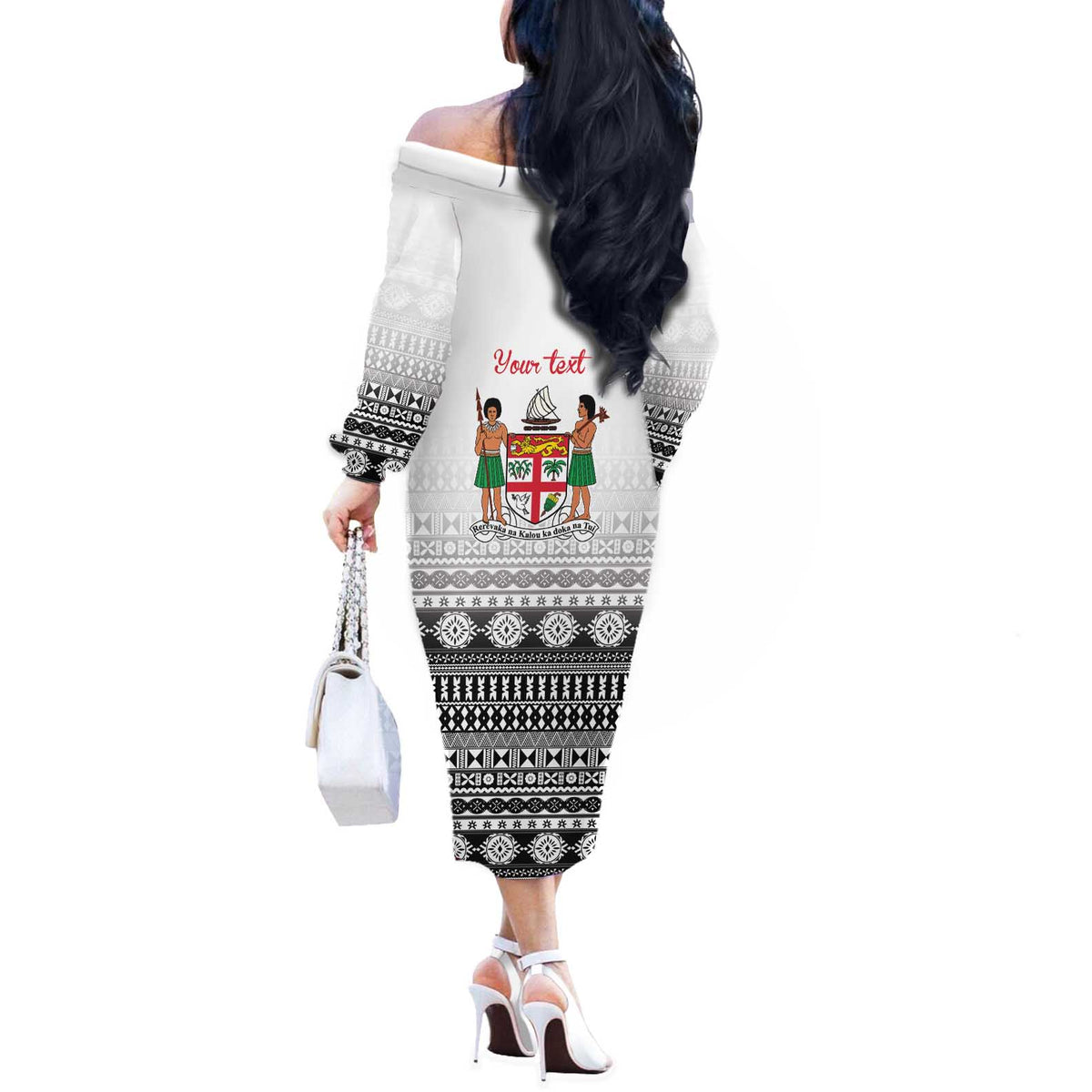 Fiji Heart Tribal Personalised Off The Shoulder Long Sleeve Dress Polynesian Patterns LT9 - Polynesian Pride