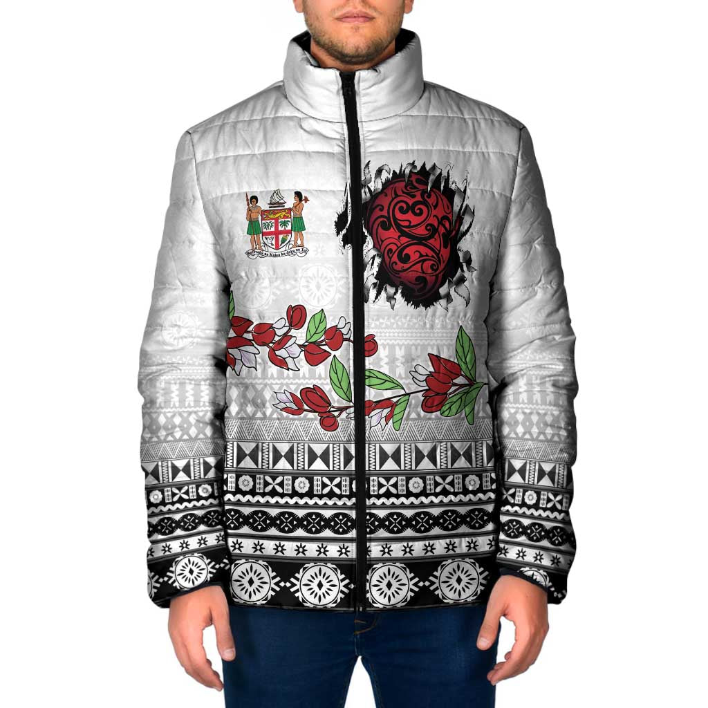 Fiji Heart Tribal Personalised Padded Jacket Polynesian Patterns LT9 Men White - Polynesian Pride
