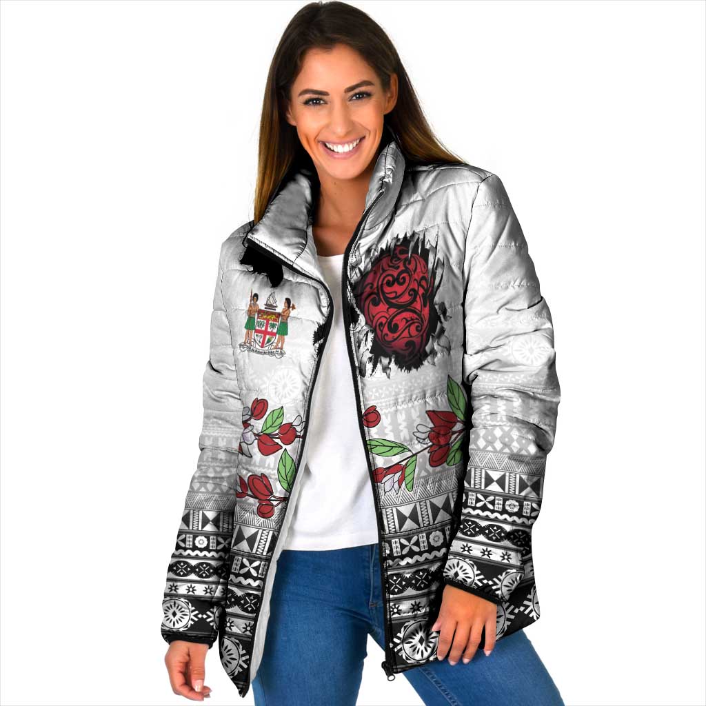 Fiji Heart Tribal Personalised Padded Jacket Polynesian Patterns LT9 Women White - Polynesian Pride