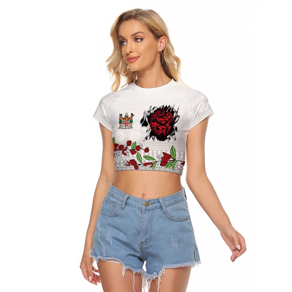 Fiji Heart Tribal Personalised Raglan Cropped T Shirt Polynesian Patterns