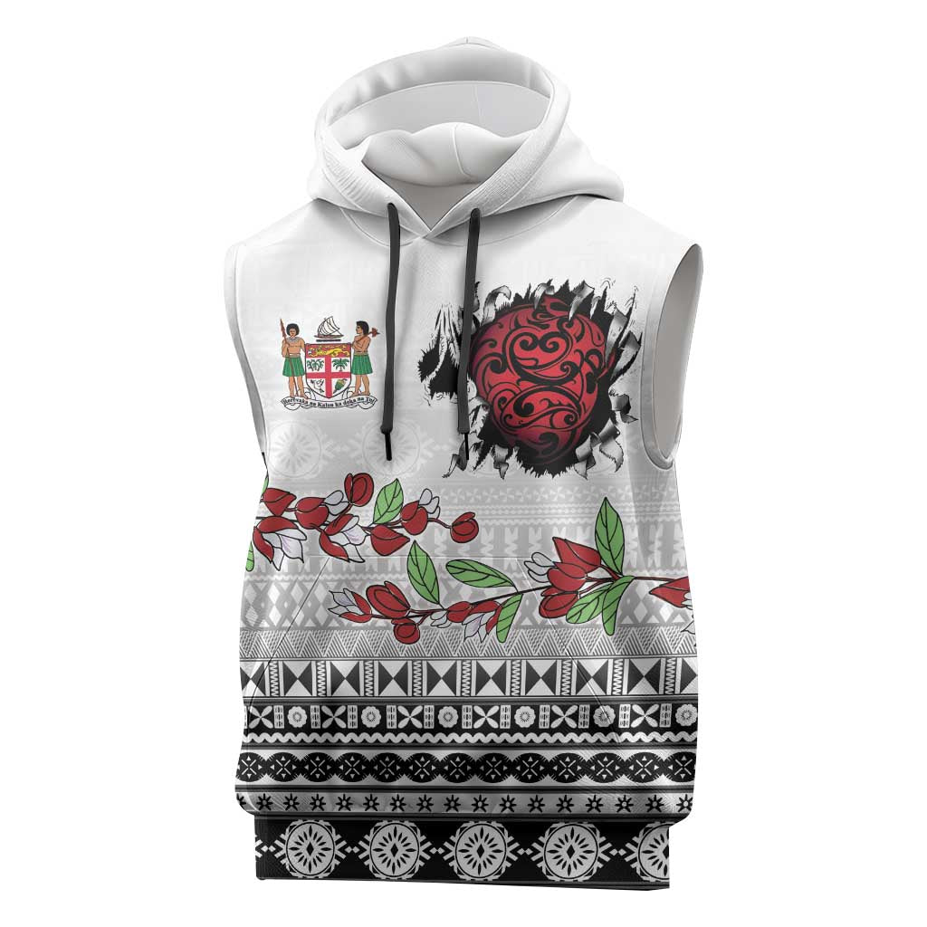 Fiji Heart Tribal Personalised Sleeveless Hoodie Polynesian Patterns LT9 White - Polynesian Pride