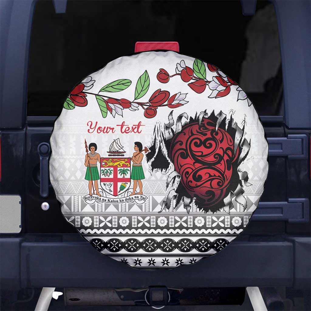 Fiji Heart Tribal Personalised Spare Tire Cover Polynesian Patterns LT9 No hole White - Polynesian Pride