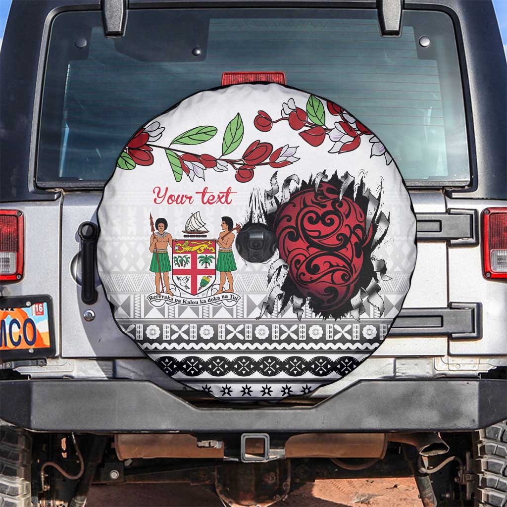 Fiji Heart Tribal Personalised Spare Tire Cover Polynesian Patterns LT9 White - Polynesian Pride