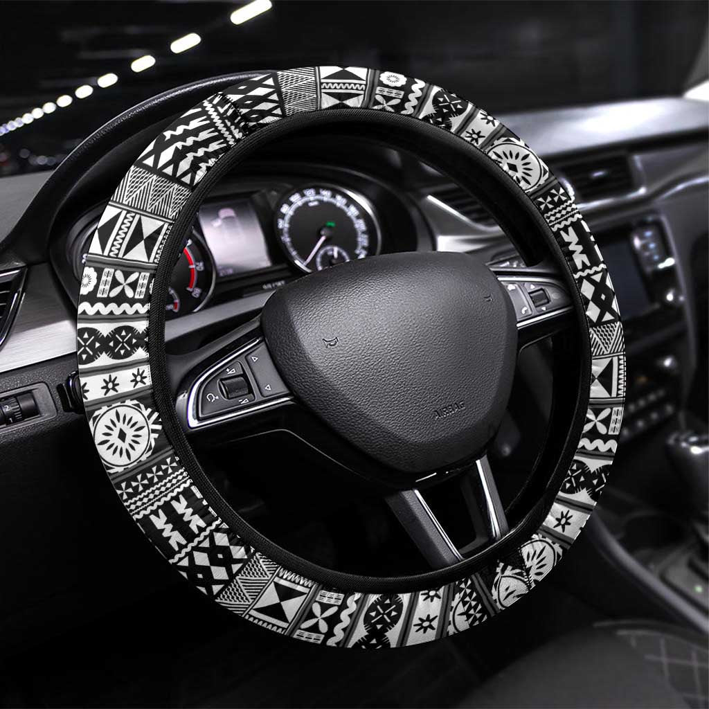 Fiji Heart Tribal Steering Wheel Cover Polynesian Patterns LT9 Universal Fit White - Polynesian Pride
