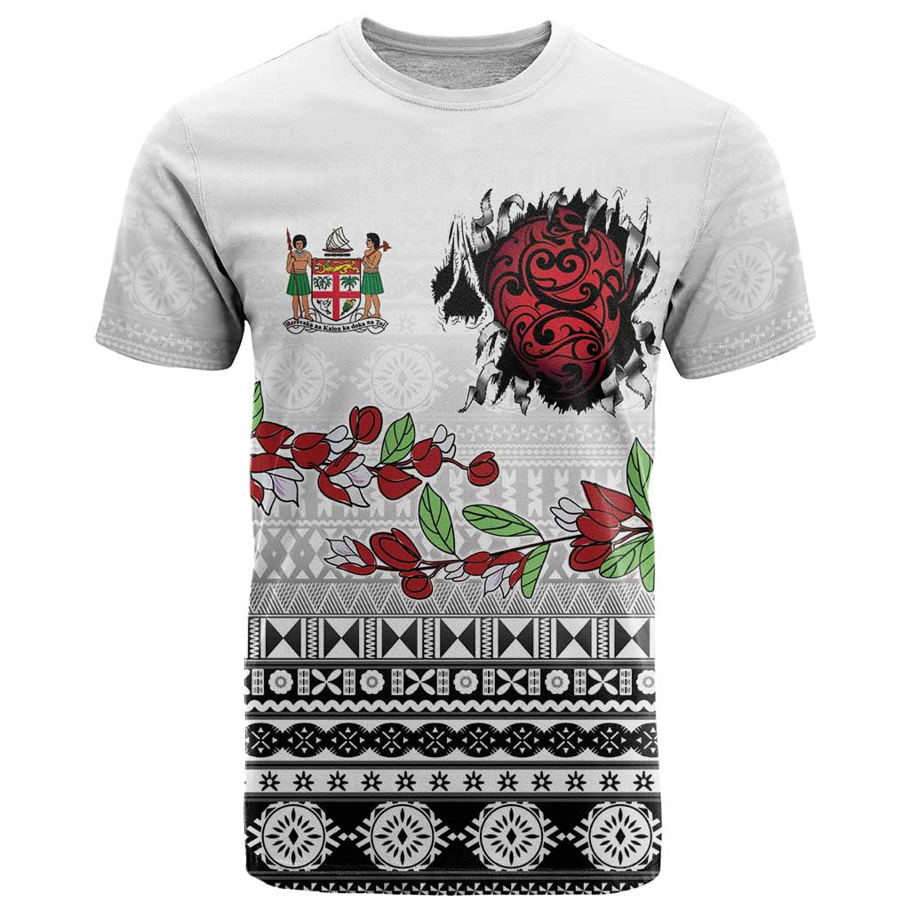 Fiji Heart Tribal Personalised T Shirt Polynesian Patterns LT9 White - Polynesian Pride