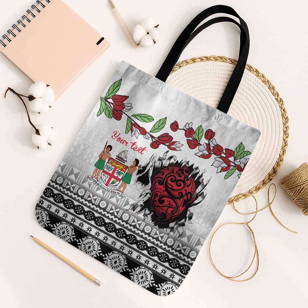 Fiji Heart Tribal Personalised Tote Bag Polynesian Patterns LT9 Black Strap One Size White - Polynesian Pride