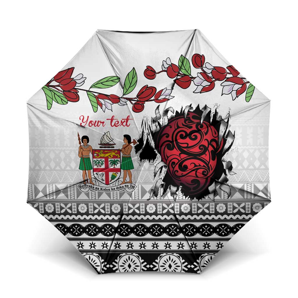 Fiji Heart Tribal Personalised Umbrella Polynesian Patterns LT9 One Size Folded 11.42 inch Opened Diameter 37.4 inch White - Polynesian Pride